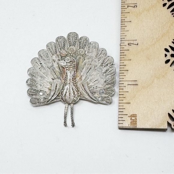 Vintage 900 Silver Peacock Ornamental Bird Pin Brooch - Picture 9 of 10